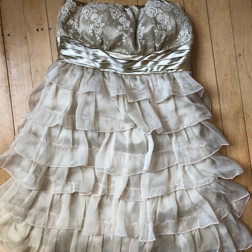 Tan strapless aniina cocktail dress
